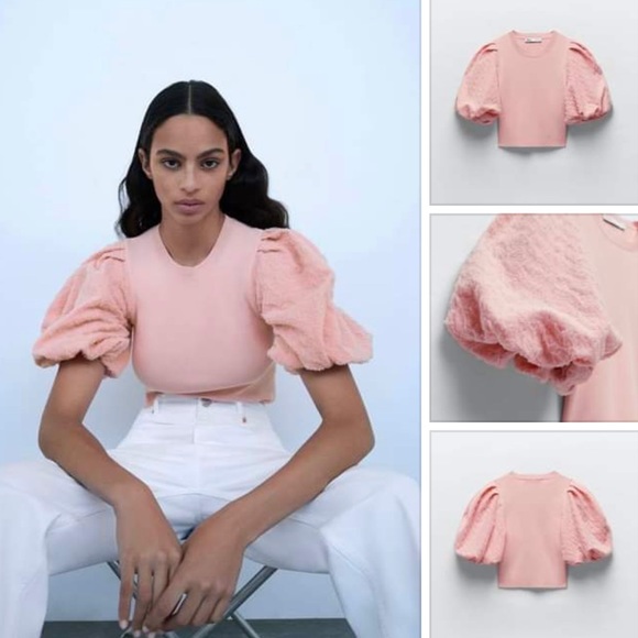 Zara Pink Top with Puff/Ruffle Sleeves - Picture 2 of 4